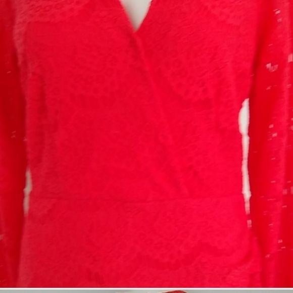 Guess Lace Dress Fitted Keyhole Back Orange Coral - Picture 5 of 7
